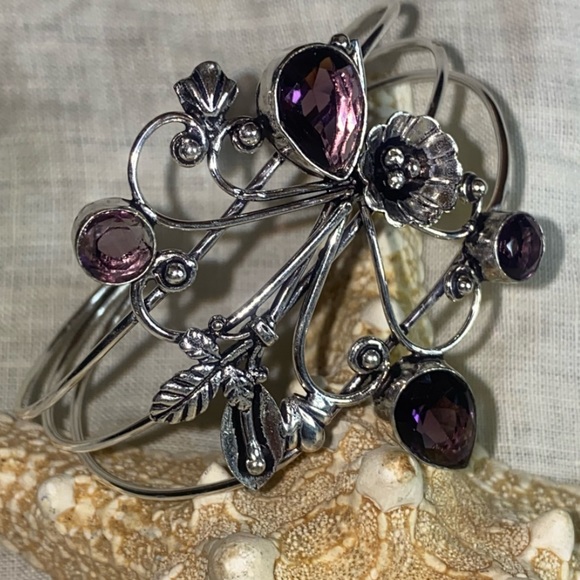 Whimsical Amethyst Fairy handcrafted Flower Garden cuff
